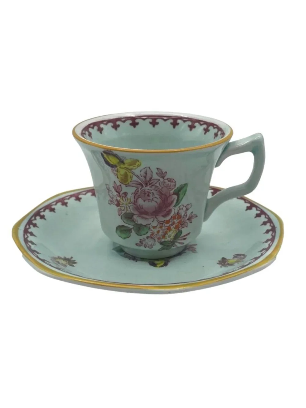 Lot of 6 Adams Calyx Ware Chelsea Sprays Cups and Saucers Red Fleur de Lis